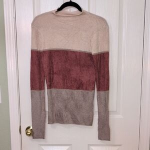 Hem & Thread Colorblock Turtleneck Sweater - Cream, Pink, Gray